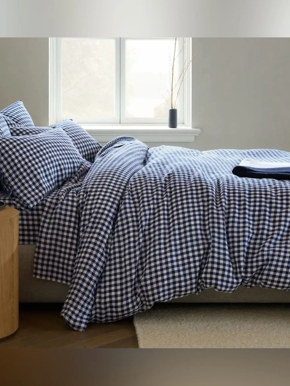 Quince European Linen Gingham Duvet Cover Set, Full/Queen (Navy)